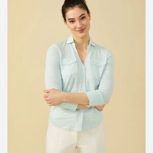 J McLaughlin Brynn Linen Shirt M Stripe Button Long Sleeve Preppy Coastal Beach